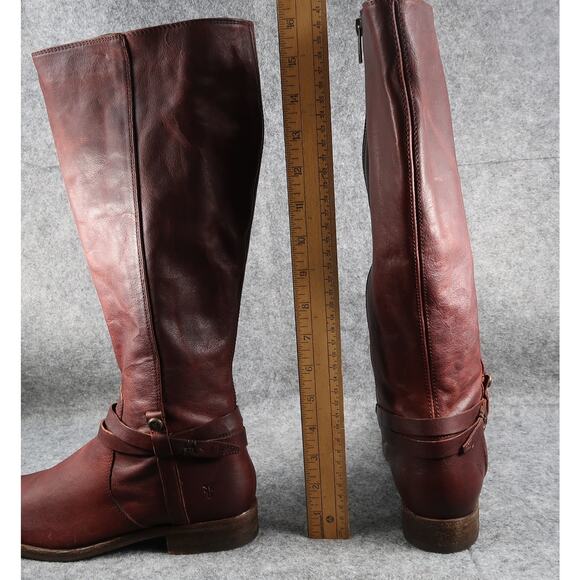 Frye Boots Womens 7.5 Tall Melissa Belted Leather Brown Riding Knee High Zip - Picture 7 of 16